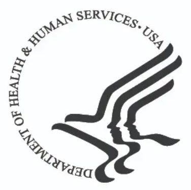 A black and white image of the department of health & human services logo.