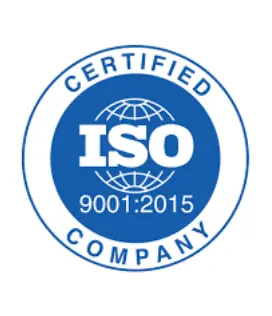 A blue and white logo for the company iso 9 0 0 1 : 2 0 1 5