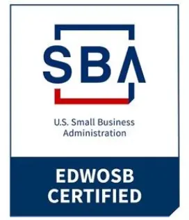 A small business administration logo with the words sba and edwosb certified.